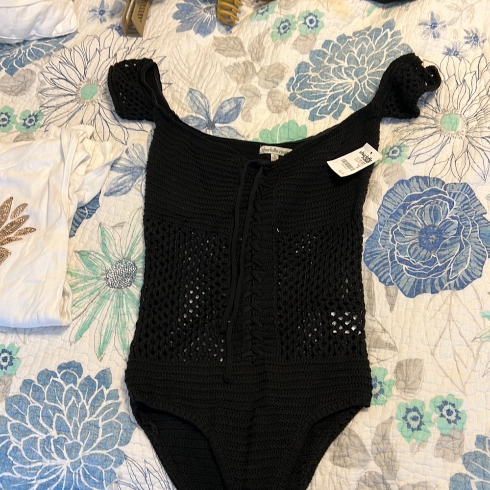 Black crochet body suit NWT